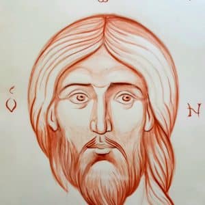Monochrome du Visage du Christ à l'ocre rouge