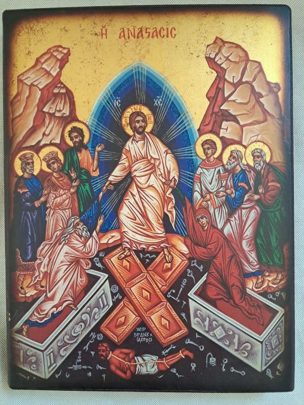 Icône de la Résurrection. Lithographie. Fond or