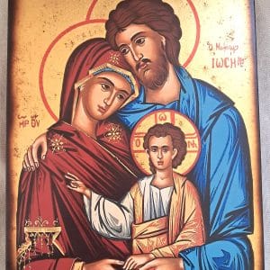 Icône de la Sainte Famille. Lithographie. Fond or