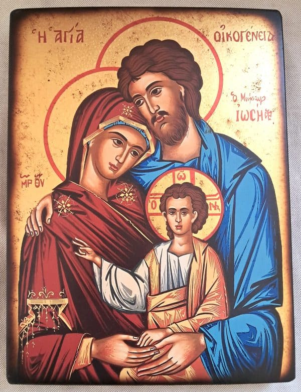 Icône de la Sainte Famille. Lithographie. Fond or
